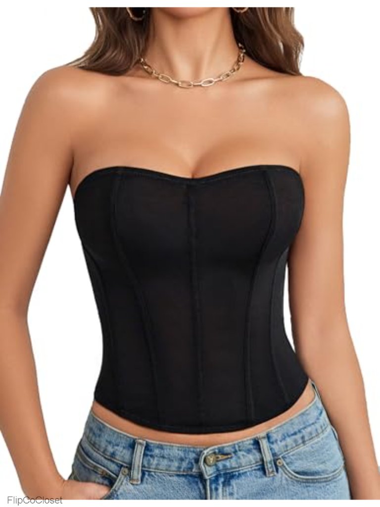 Mesh Strapless Bustier Corset Top Boned Tie Back Party Going Out Shapewear